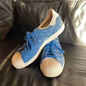 Adidas blue and white sneakers